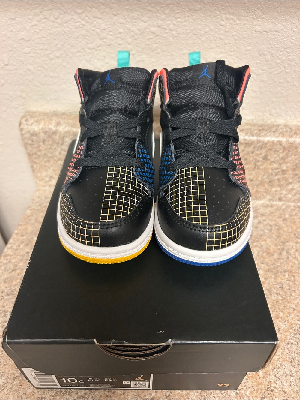 Jordan Kids Black Sneakers with Multicolor Grid Accents
